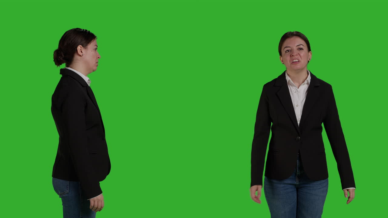Mulher de negócios explicando em tela verde