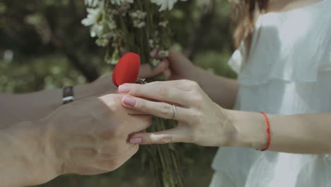 man holding box with ring proposing to his girlfriend