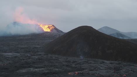 burning landscape of lava from fagradalsfjall volcano, iceland