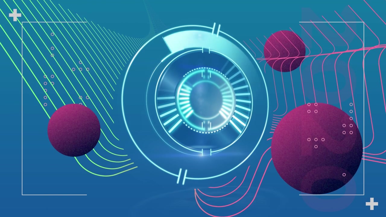 Animation of processing circle over purple spheres on green digital screen