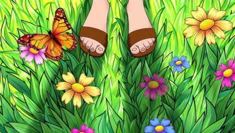 nature's bloom: feet, butterflies, and vibrant flowers