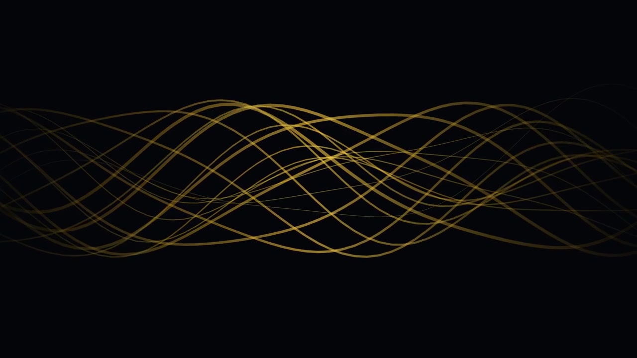 Linee ondulate dorate astratte che si muovono su sfondo nero