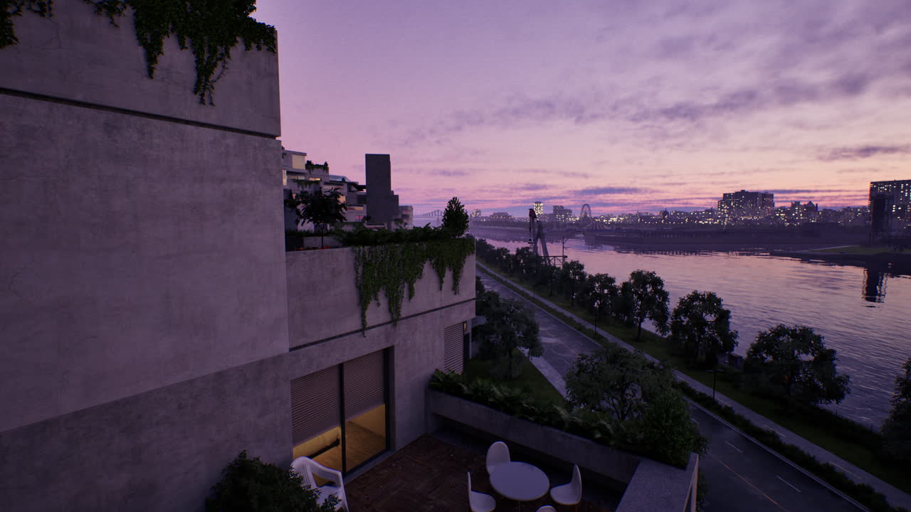 도시 발코니 해가 지는 모습