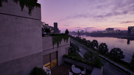 vista del atardecer en el balcón urbano