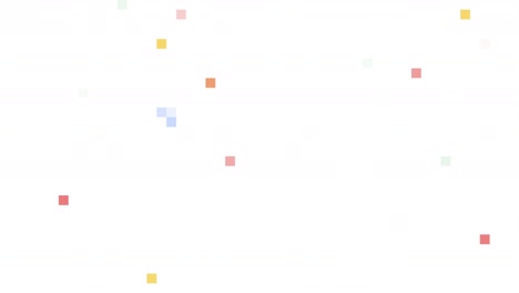 pixelate colourful falling confetti down on white background, greeting animation