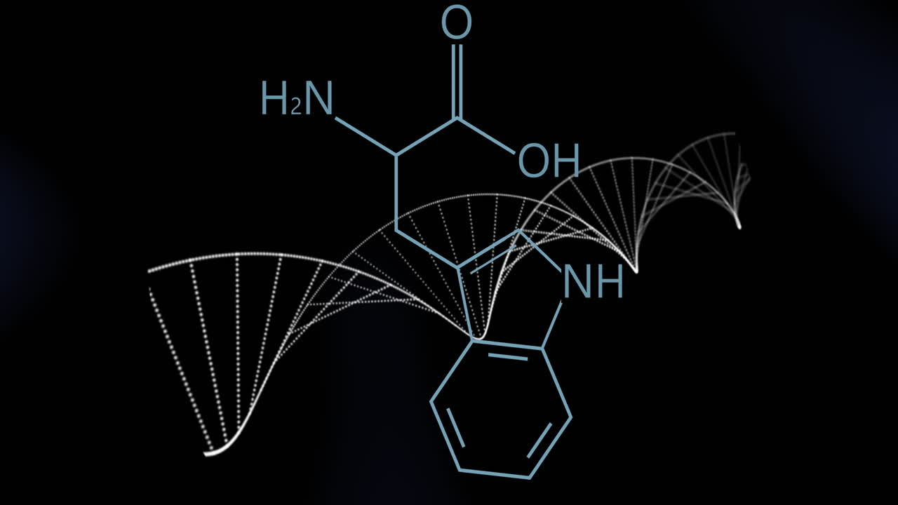검은 바탕에 회전하는 dna 줄에 대한 요소 구조