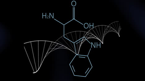 estructura del elemento sobre cadena de adn giratoria en fondo negro
