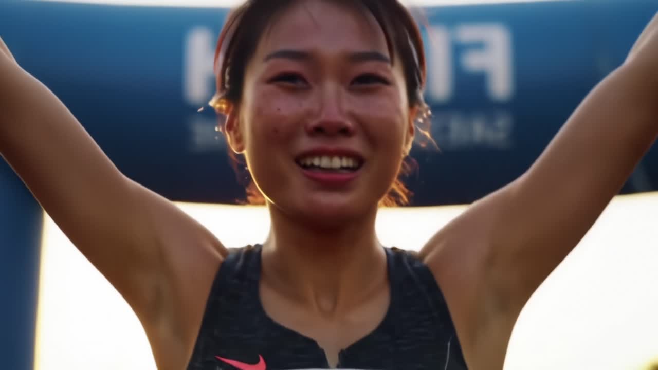 Runner Pushes Limits During Sunset in Track Competition