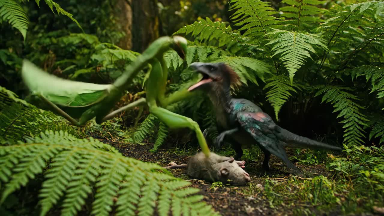 Preying Mantis Hunting Dinosaur