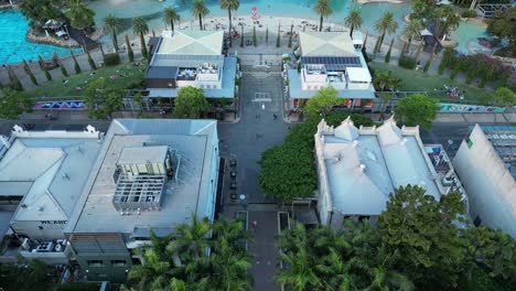 drone shot of brisbane city's south bank beach and parklands