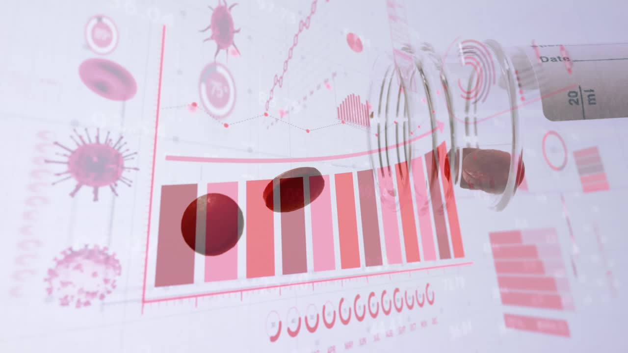 interfaz digital de coronavirus contra las píldoras que caen del contenedor de medicamentos