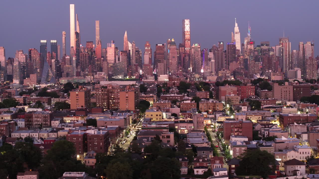 Aerial view of New York City at night. Shot in New Jersey during the summer