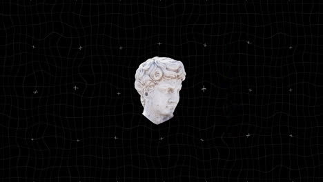 animación de interferencia sobre la escultura de la cabeza en fondo negro