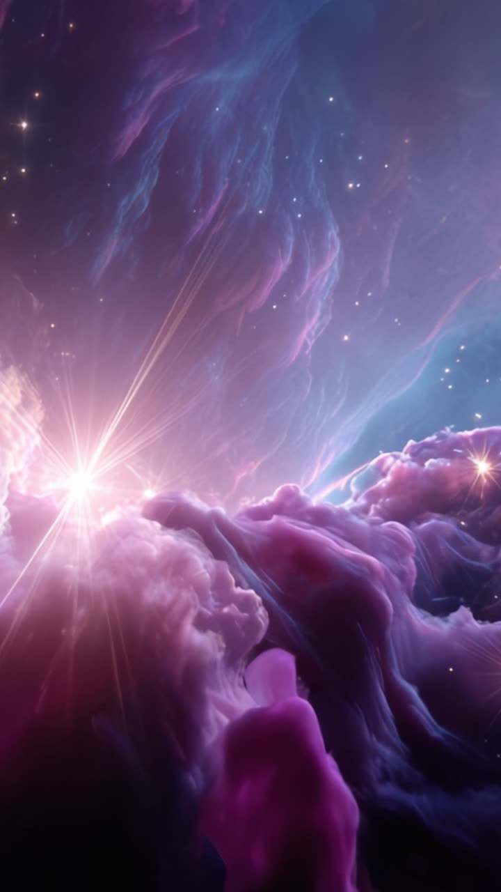 A breathtaking cosmic scene featuring vibrant colors, ethereal clouds, and radiant celestial light, capturing the beauty of the universe in all its glory