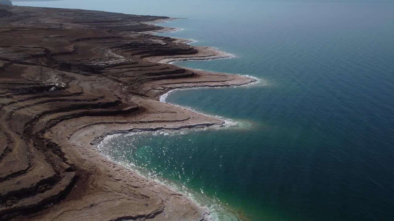 Aerial view of the amazing coastline of the dead sea in Jordan ...