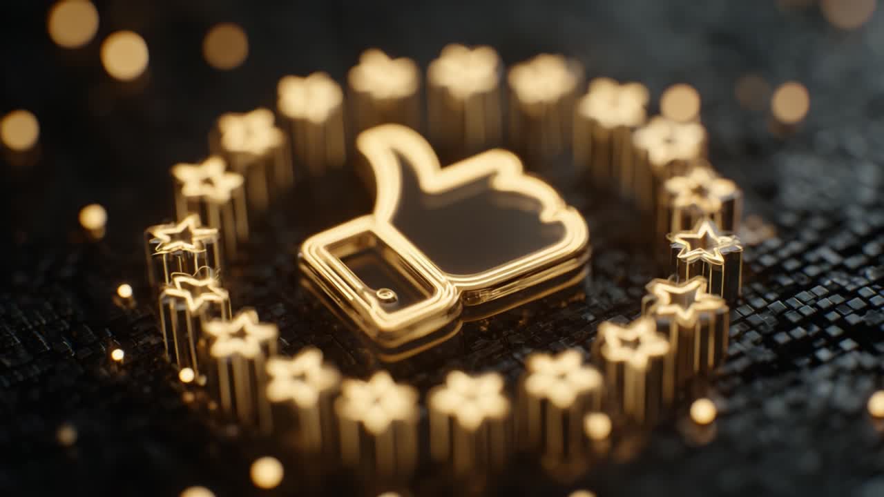 Captivating Golden Thumbs-Up Icon Surrounded by Stars, Signifying Approval and Positive Feedback in a Glamorous Digital Atmosphere