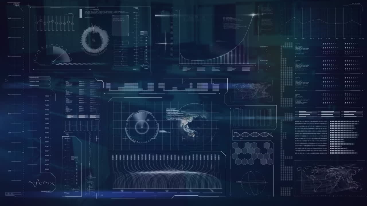 Animation of data processsing on black background