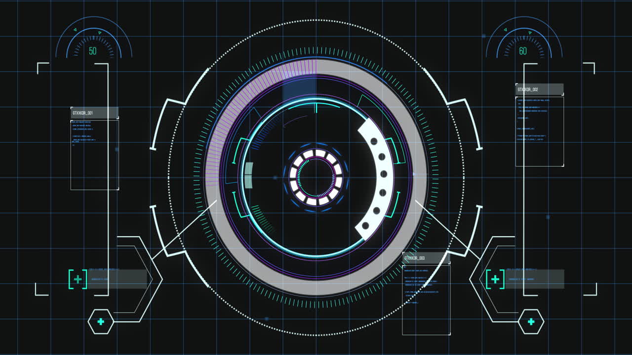 Animation of scope scanning and data processing aver grid on black background