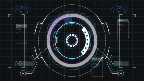 animation of scope scanning and data processing aver grid on black background