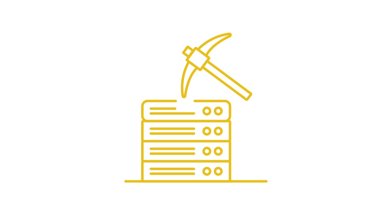 Icona animata di data mining da rack server con piccone