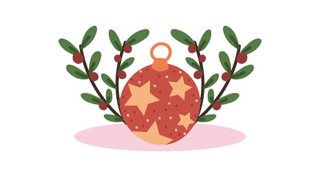 happy merry christmas animation with ball and leafs