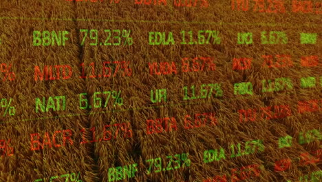 animation of financial data processing over agriculture field