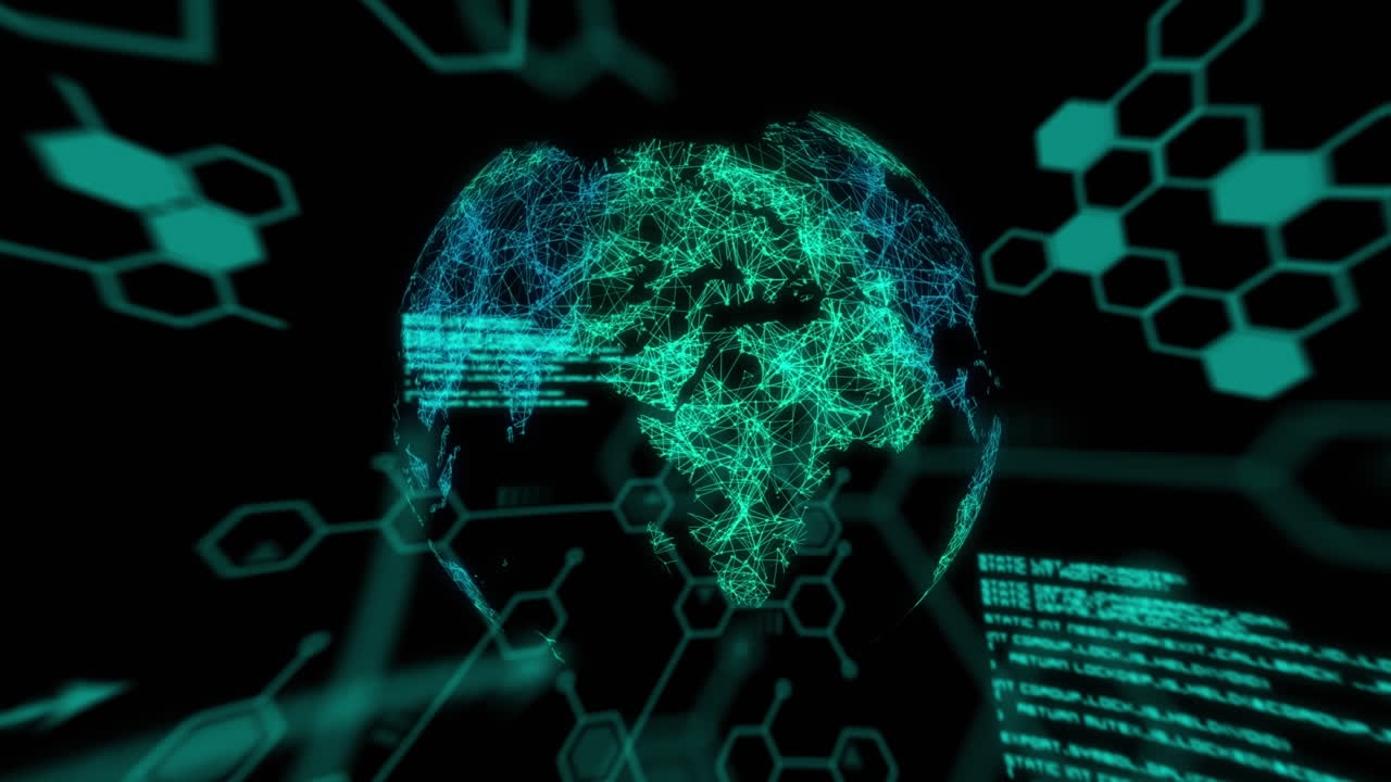 procesamiento de datos médicos contra un globo giratorio sobre un fondo negro