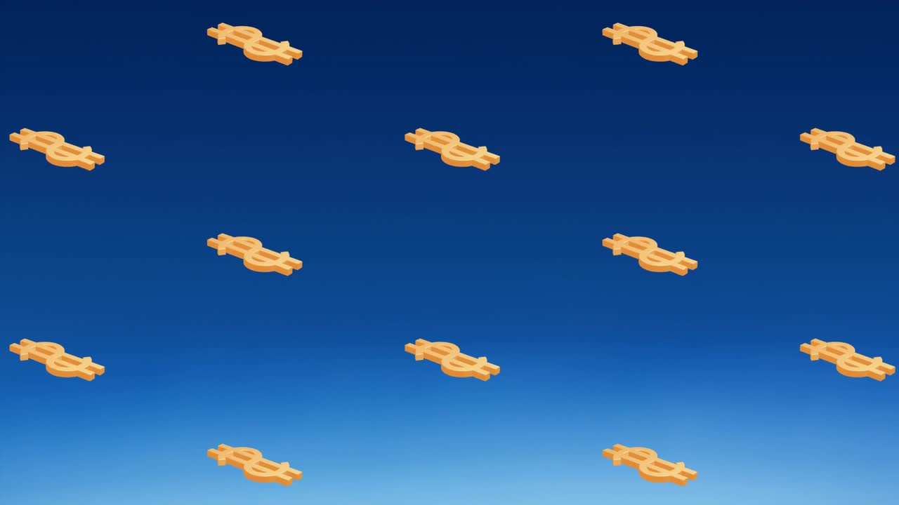 Animation of yellow dollar icons repeated on blue background