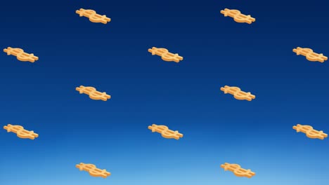 animación de iconos de dólares amarillos repetidos sobre un fondo azul