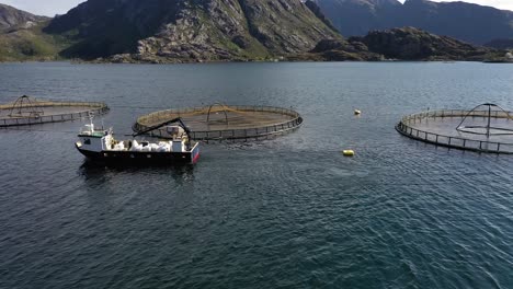 Aerial-footage-Farm-salmon-fishing-in-Norway