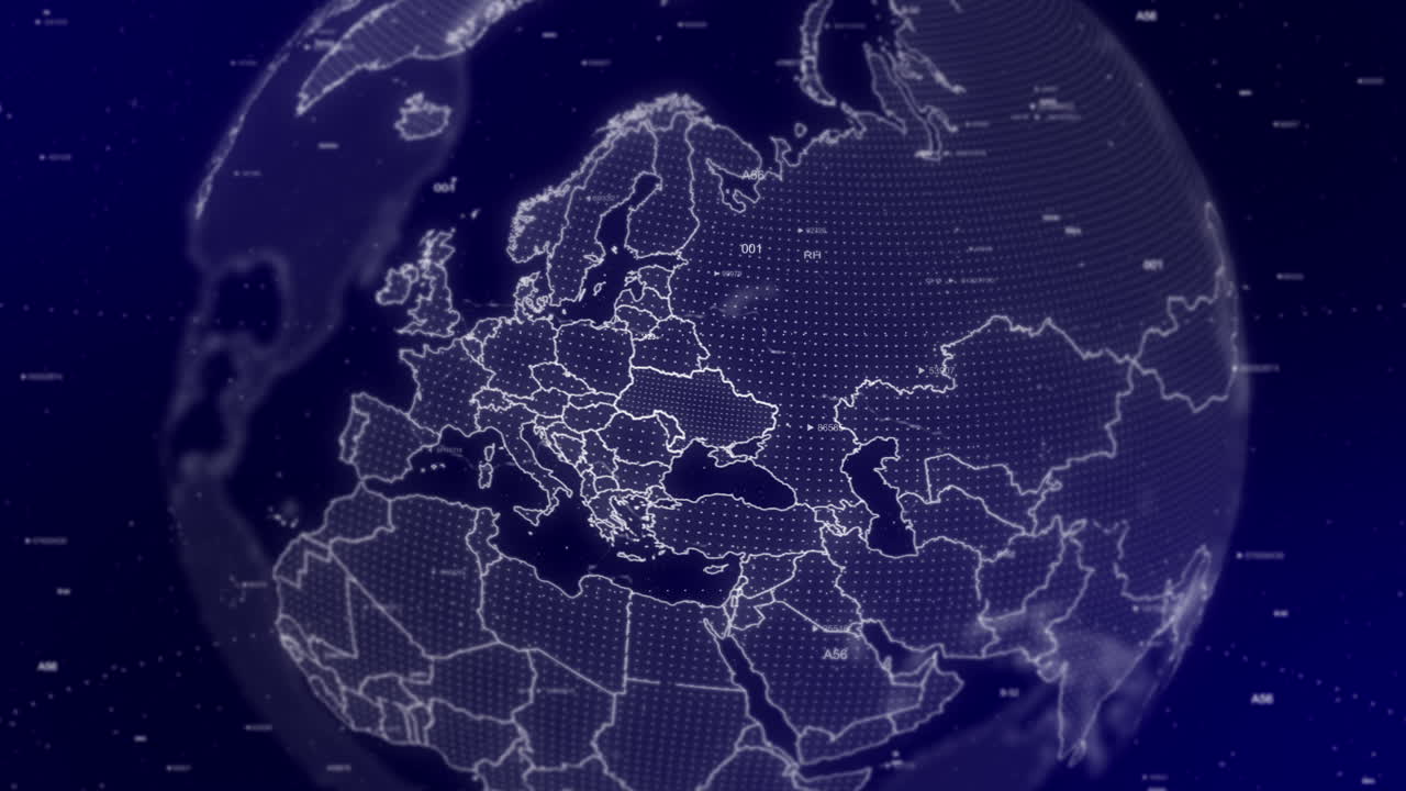 A cinematic video background showcases a digital globe rotating, zooming in on Ukraine country