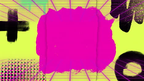 bright pink paint splashing over vibrant yellow and green animation background