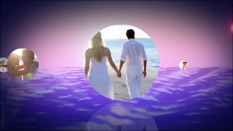montaje romántico de parejas en la playa