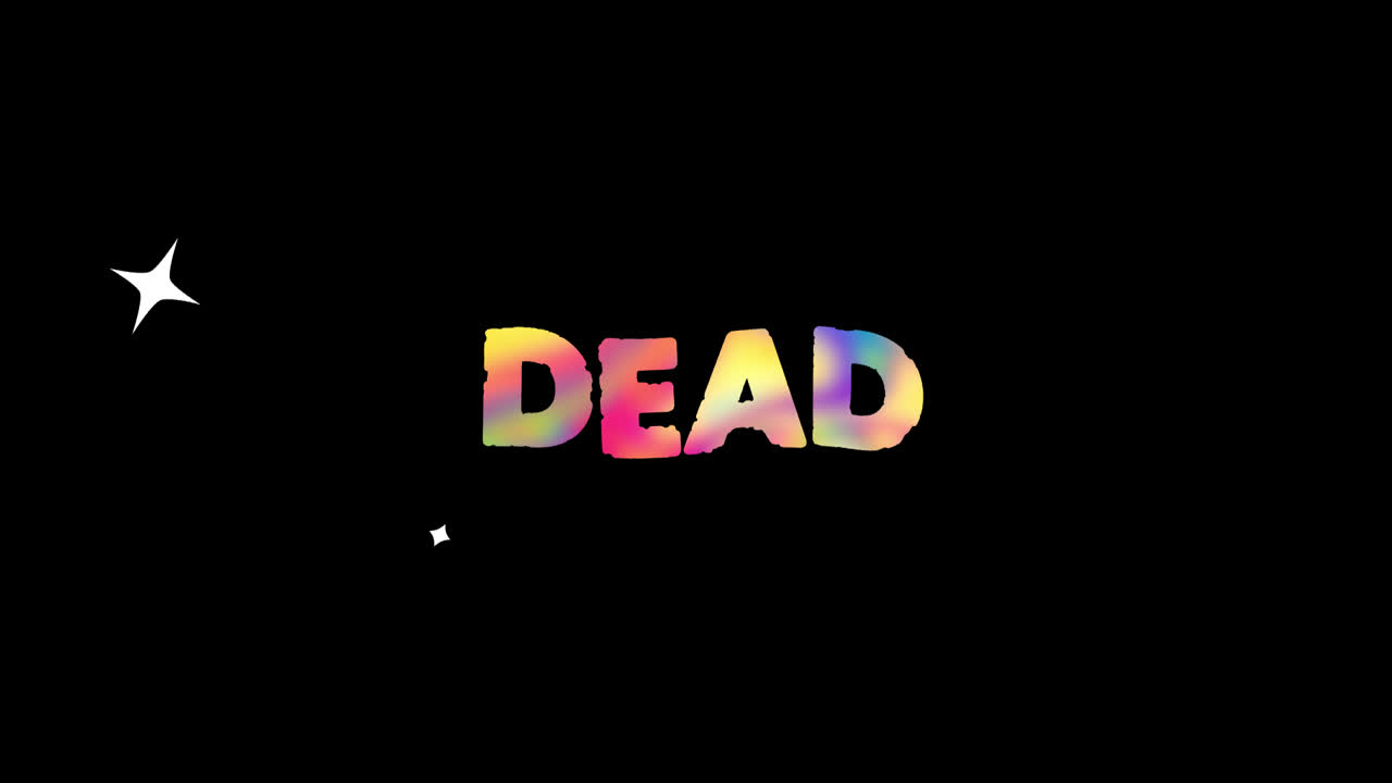 Animated Colorful 'DEAD' Text with Sparkles on Black Background