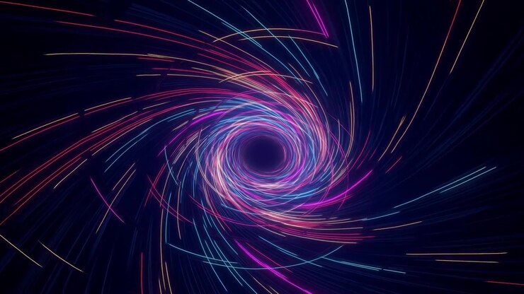 Hyperspace Swirl Tunnel Streaks Motion, Neon Particle Trails Racing Through Deep Space Palette, Scifi