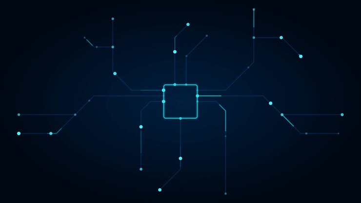 Animazione di scheda elettronica digitale con flusso di dati luminoso