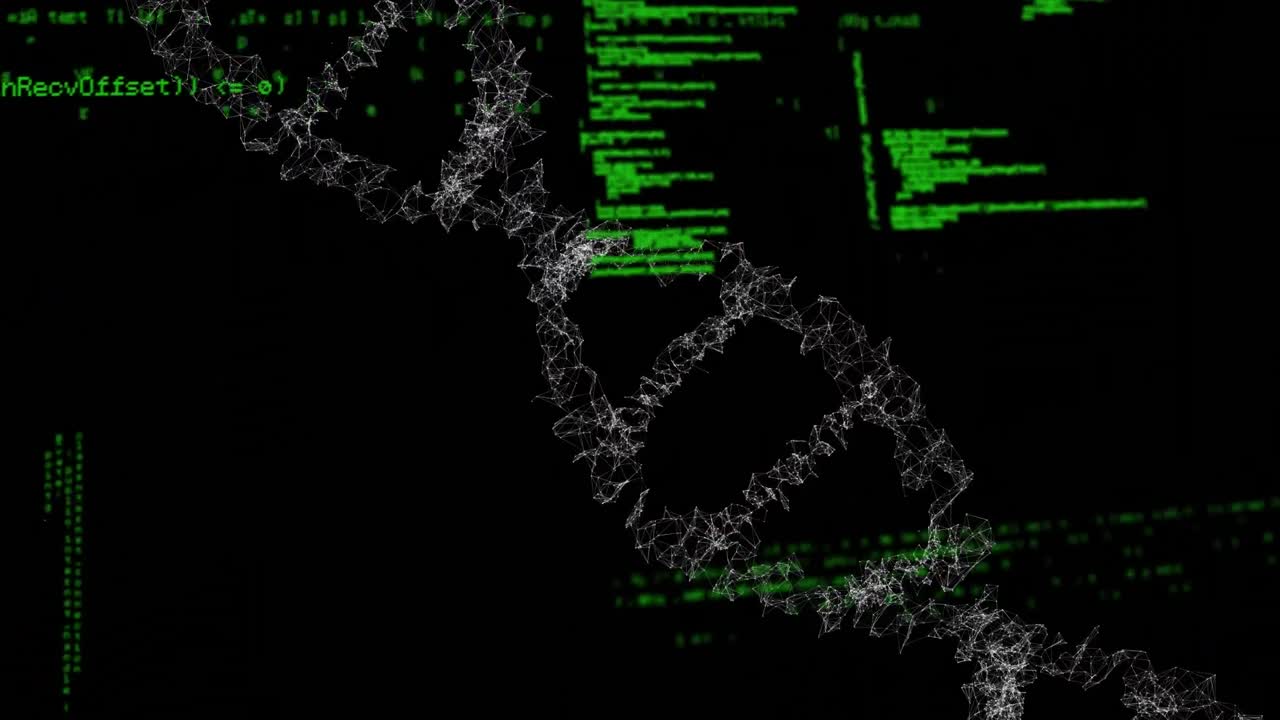 animación del hilado de cadenas de adn y procesamiento de datos médicos