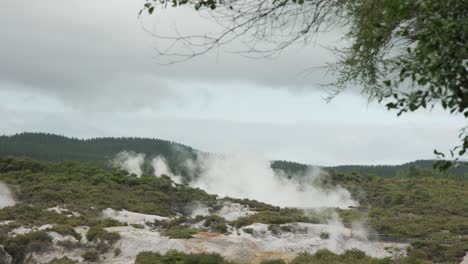 geological activity volcanic lanscape, steaming hills