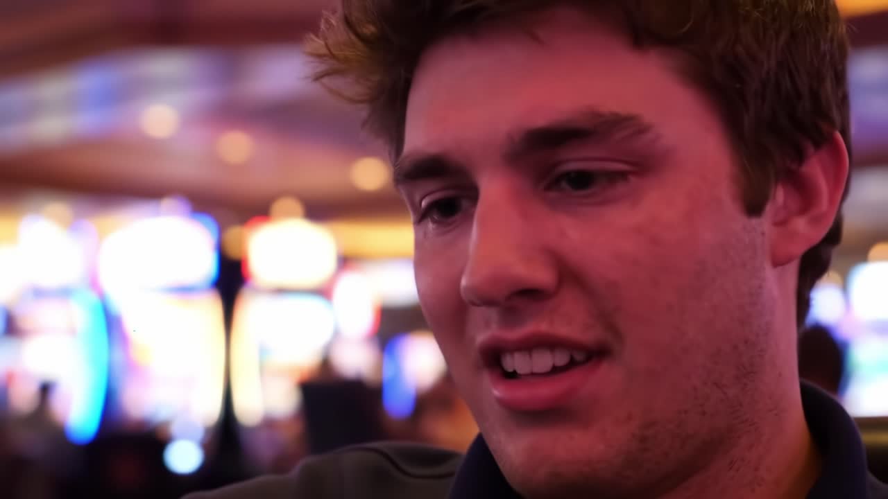 A Pensive Moment: Capturing the Inner Thoughts of a Young Man in a Casino Setting, Reflecting on Life’s Choices and Experiences Amidst the Vibrant Atmosphere