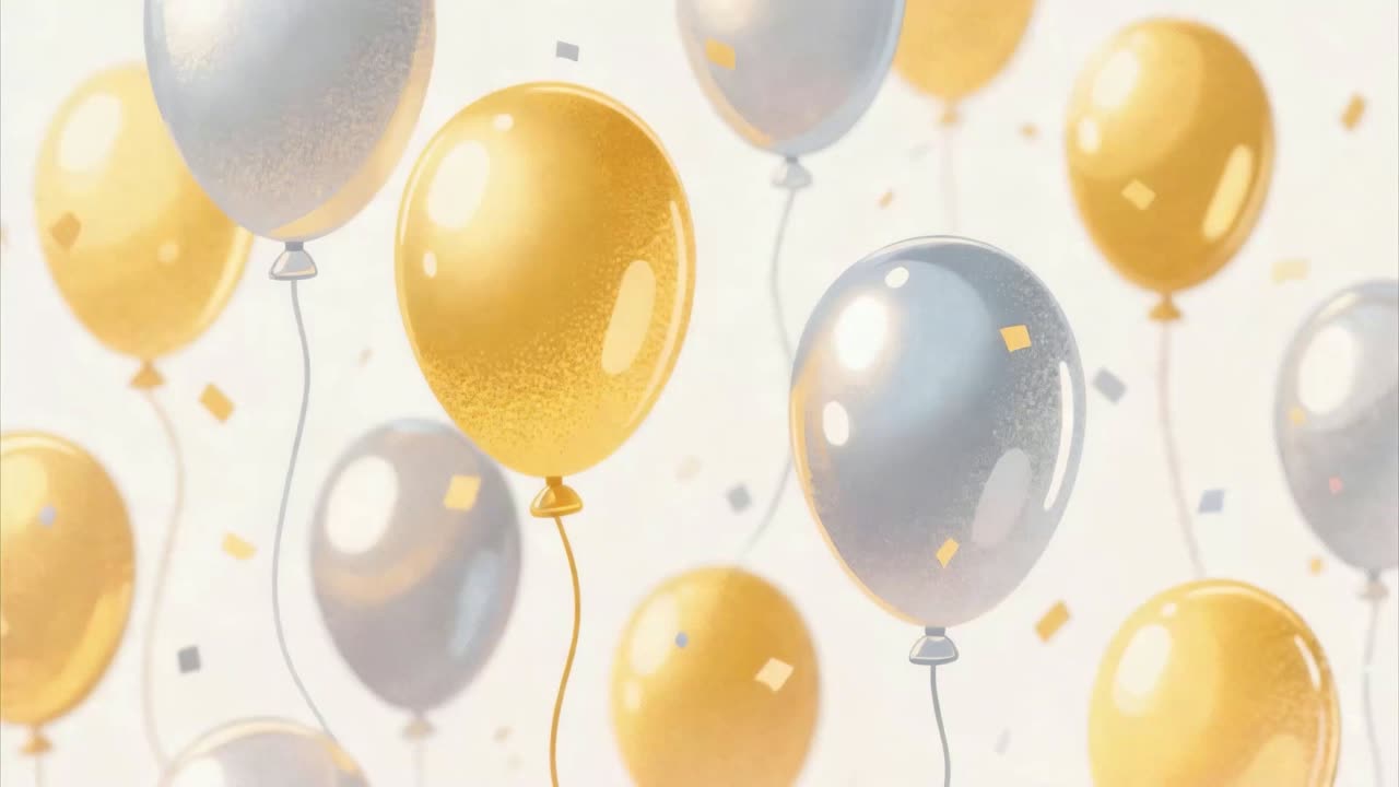 Golden and silver balloons floating for New Year celebration
