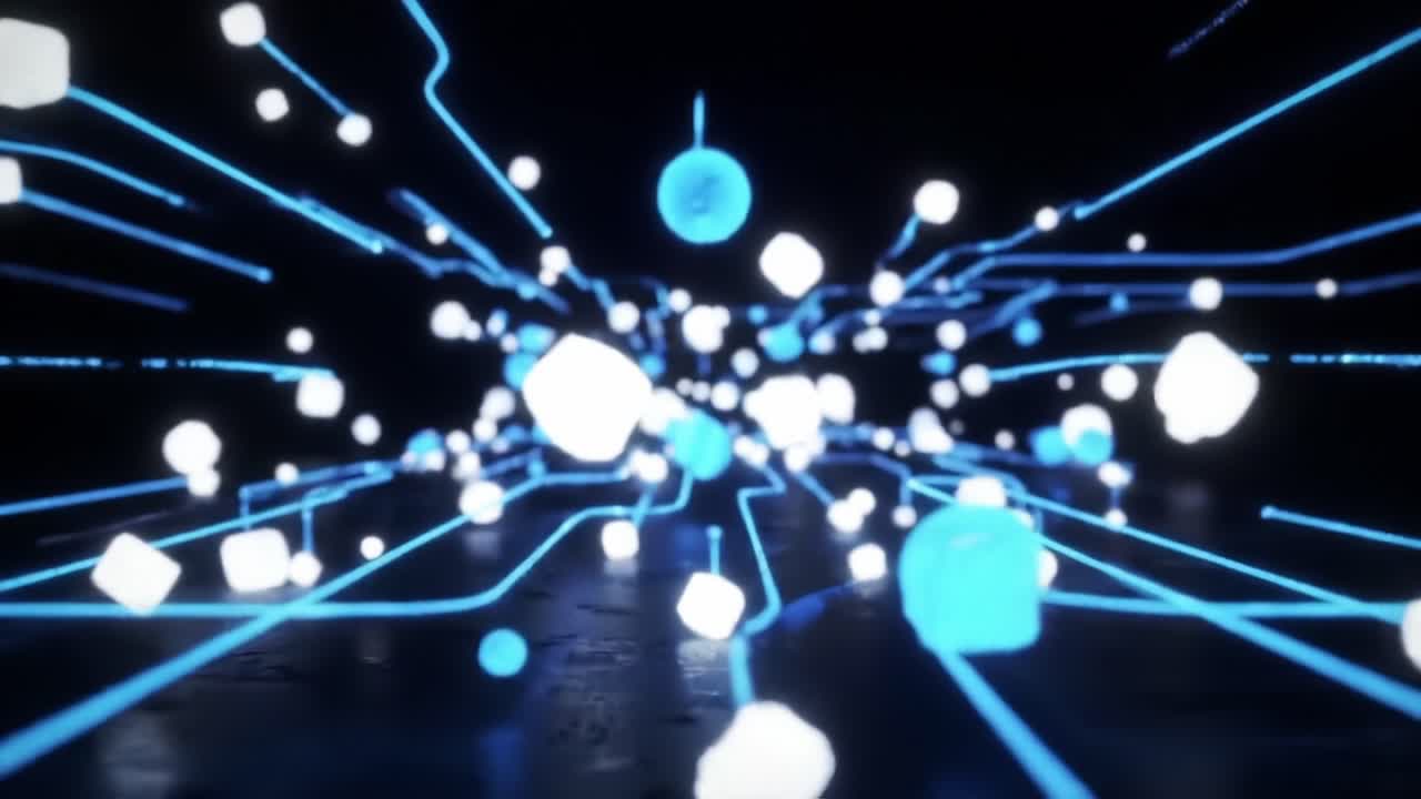 Visualizing Dynamic Energy: An Abstract Representation of Light Patterns and Motion Conveying a High-Tech Aesthetic Through Blue and White Elements