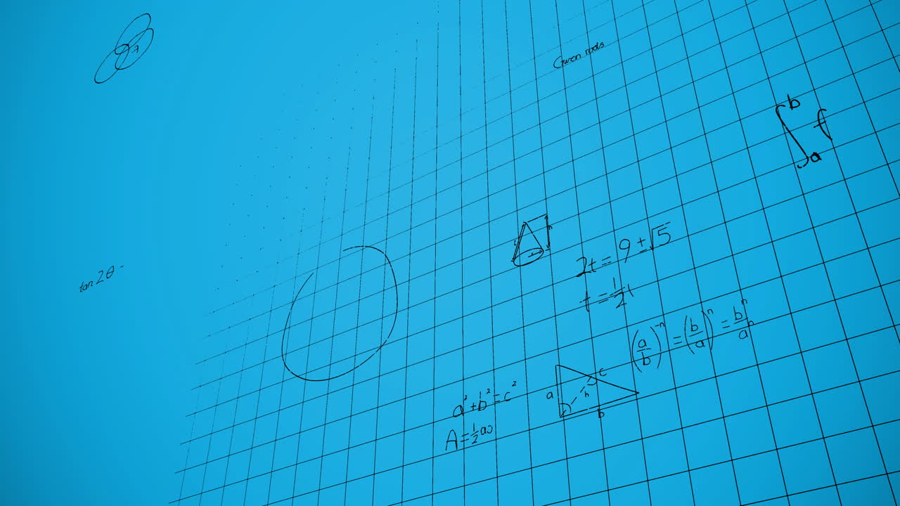Animation of mathematical equations over blue background
