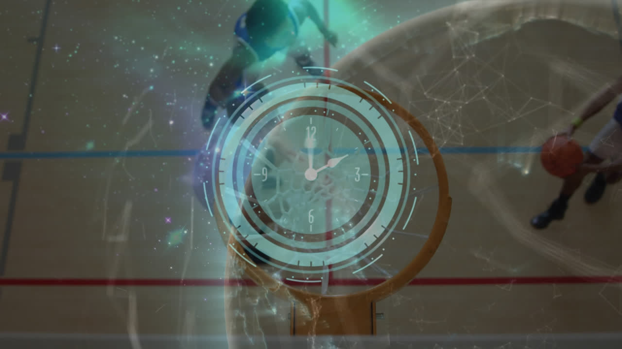 다양한 남성 농구 선수에 대한 연결 네트워크와 지구의 애니메이션