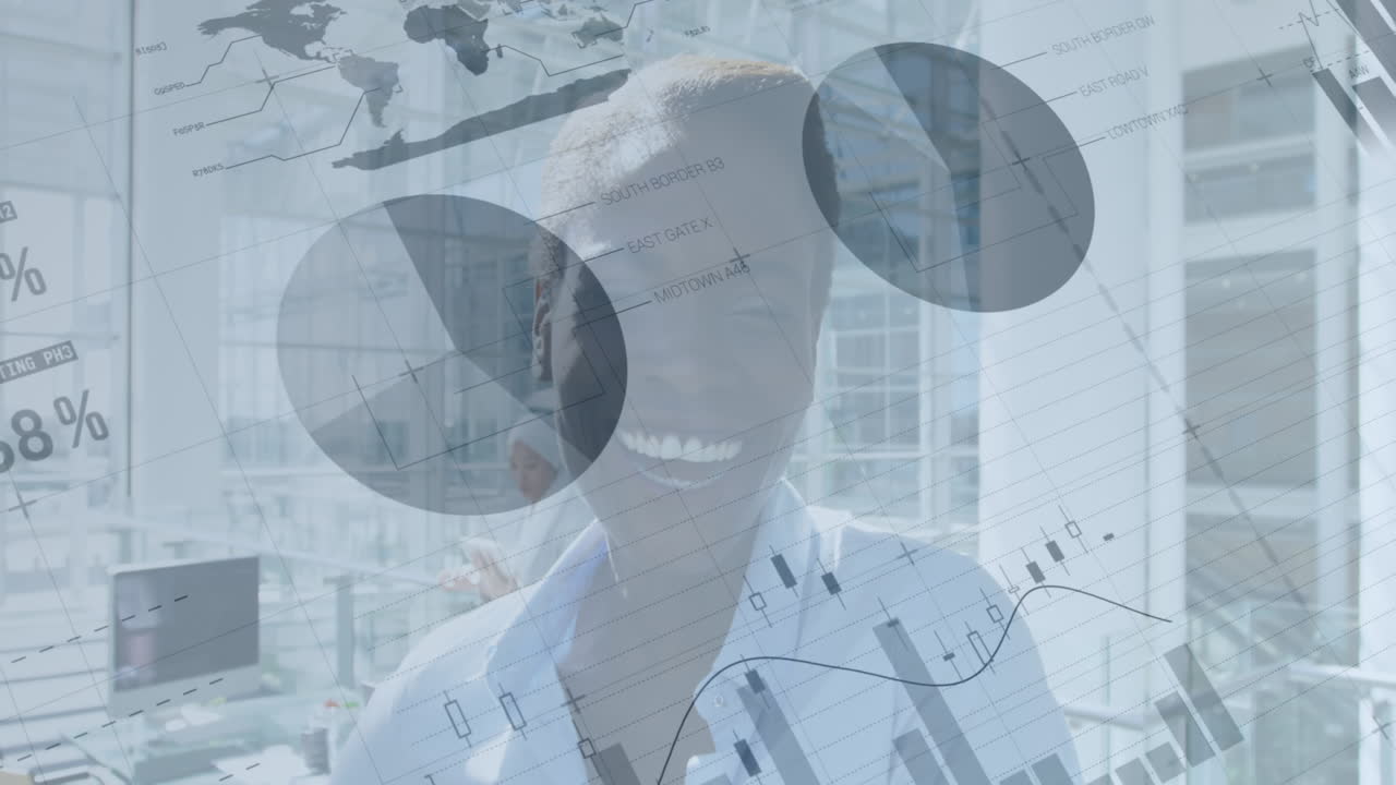 행복한 사업가에 대한 금융 데이터 처리 애니메이션