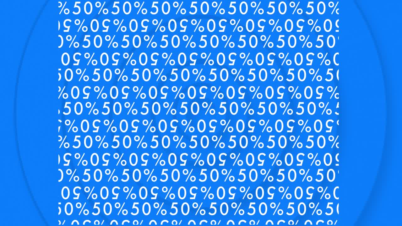 animación del 50 por ciento de texto en fondo azul