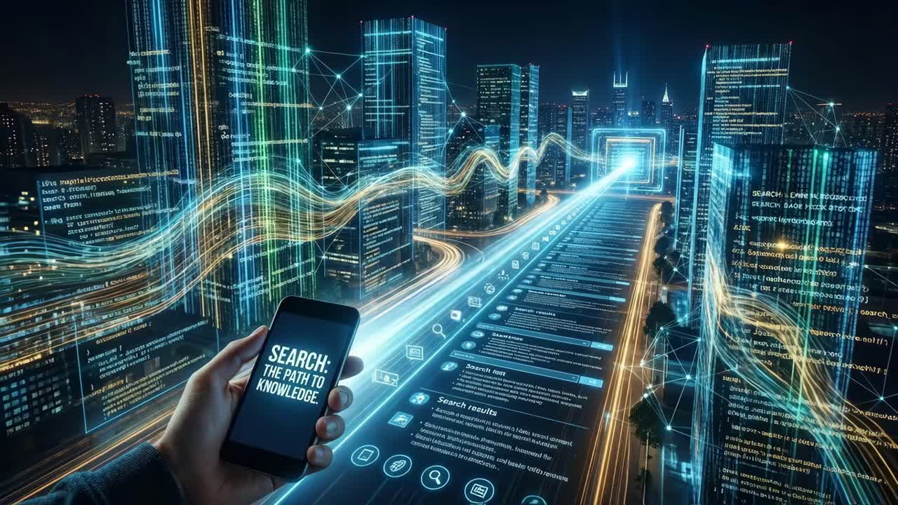 Futuristische Stadt mit Datenfluss und digitaler Technologie