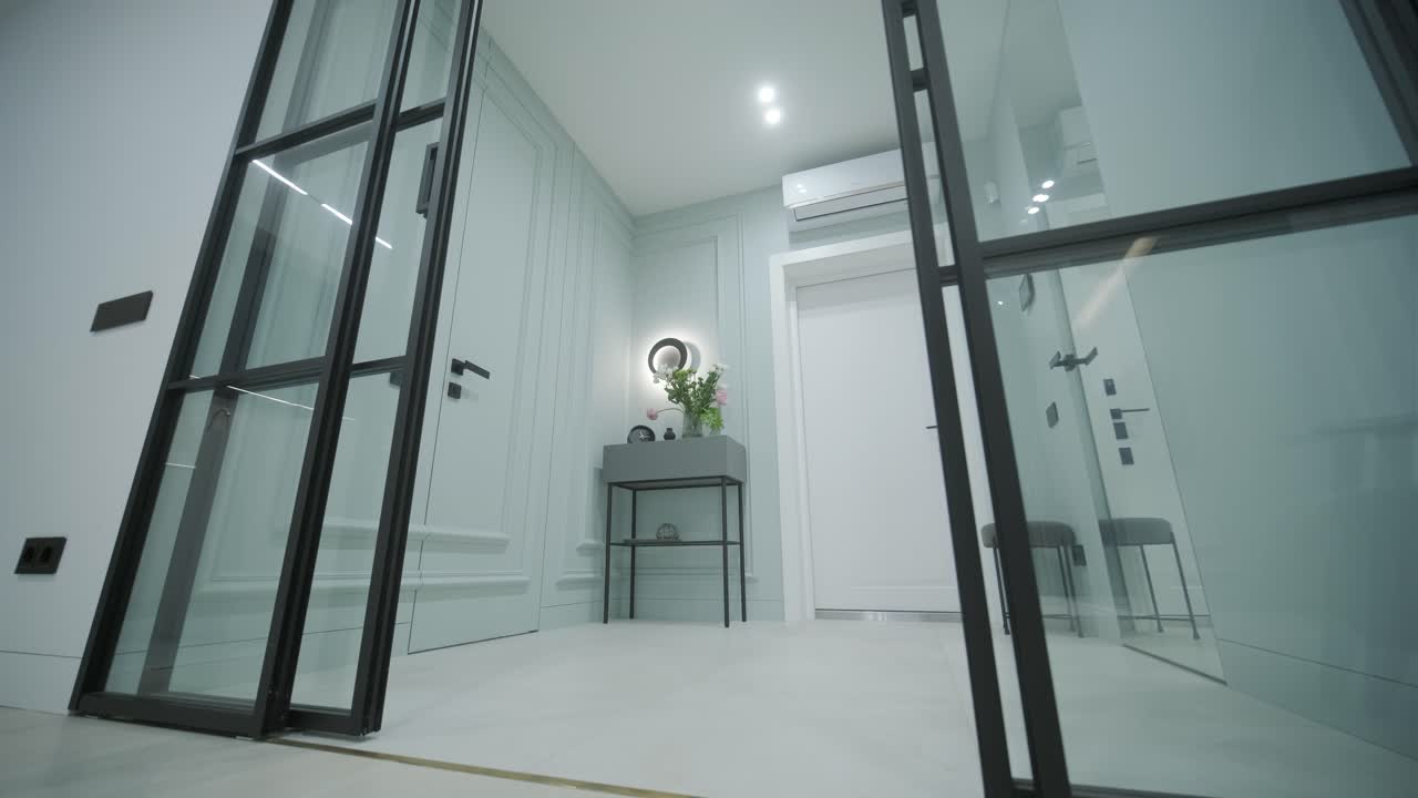 Modern Entryway with Stylish Black Framed Glass Doors