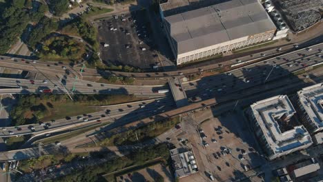 Birds-eye-view-of-traffic-on-I-45-in-the-downtown-Houston-area