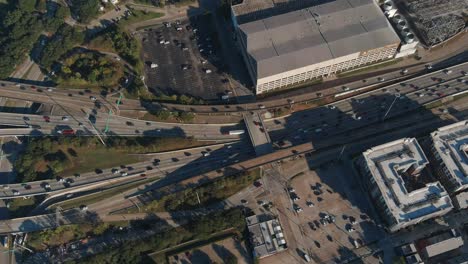 birds eye view of traffic on i-45 in the downtown houston area