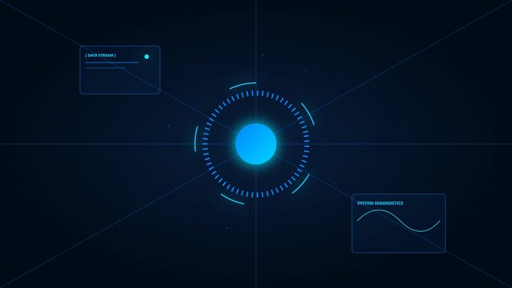 Futuristic Digital Interface with Glowing Data Stream and System Diagnostics